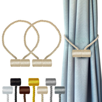 Hion Magnetic Curtain Tiebacks Beige 2Pcs Curtain Tiebacks Buckles Holdbacks Holders Hooks Clip For Home Bedroom Office Decorat