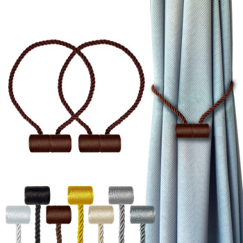 Hion Magnetic Curtain Tiebacks Dark Brown 2Pcs Curtain Tiebacks Buckles Holdbacks Holders Hooks Clip For Home Bedroom Office De