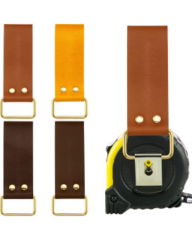 Jetec 4 Pieces Leather Belt Clip Tape Measure Clip Measuring Tape Clip Tool Belt Tape Measure Holder Drill Impact Tool Holster T