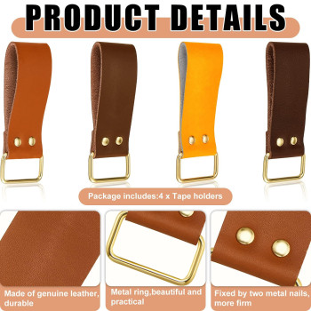 Jetec 4 Pieces Leather Belt Clip Tape Measure Clip Measuring Tape Clip Tool Belt Tape Measure Holder Drill Impact Tool Holster T