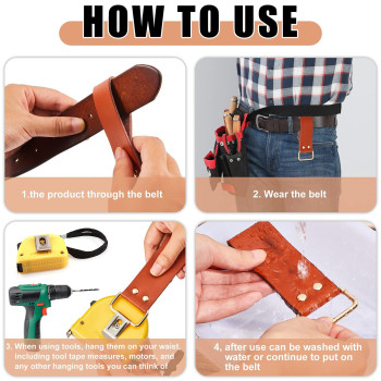 Jetec 4 Pieces Leather Belt Clip Tape Measure Clip Measuring Tape Clip Tool Belt Tape Measure Holder Drill Impact Tool Holster T