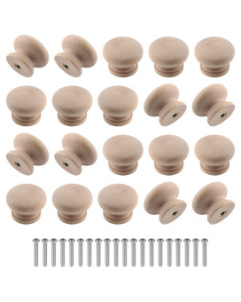 Zorfeter 20 Pcs Wood Unfinished Drawer Knobs Mushroom Shape Furniture Cabinet Knobs Pulls Handles Diameter 28Mm Height 21Mm