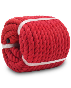 Sinyloo Red Cotton Rope 12 Inch X 100 Feet Twisted Craft Rope Thick Rope For Macrame Decorations Gardening Wedding Curtain