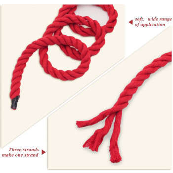 Sinyloo Red Cotton Rope 12 Inch X 100 Feet Twisted Craft Rope Thick Rope For Macrame Decorations Gardening Wedding Curtain