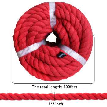 Sinyloo Red Cotton Rope 12 Inch X 100 Feet Twisted Craft Rope Thick Rope For Macrame Decorations Gardening Wedding Curtain