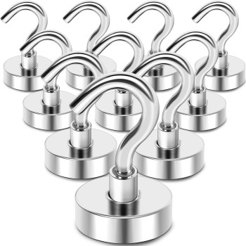 Mikede Magnetic Hooks Heavy Duty 28Lbs Neodymium Magnets With Hooks For Refrigerator 10Pcs Strong Cruise Hooks For Hanging Ma