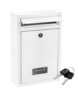 Deayou Mailbox With Key Lock Steel Cover Metal Dropbox For Envelope Letter Home Office Business White