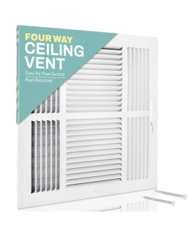 Home Intuition Ceiling Register Air Vent Covers For Home Ceiling Or Wall 12X12 Inch Duct Opening 4Way White Grille Regist