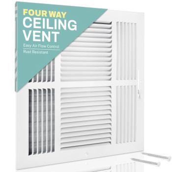 Home Intuition Ceiling Register Air Vent Covers For Home Ceiling Or Wall 12X12 Inch Duct Opening 4Way White Grille Regist