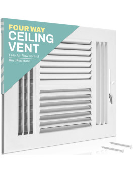 Home Intuition Ceiling Register Air Vent Covers For Home Ceiling Or Wall 8X8 Inch Duct Opening 4Way White Grille Register