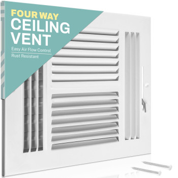 Home Intuition Ceiling Register Air Vent Covers For Home Ceiling Or Wall 8X8 Inch Duct Opening 4Way White Grille Register