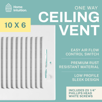 Home Intuition Ceiling Register Air Vent Covers For Home Ceiling Or Wall 10X6 Inch Duct Opening 1Way White Grille Registe