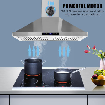 Wall Mount Kitchen Hood 30 Inch Ductedductless Range Hood With Delayed Shutdown Function 700Cfm 3 Speed Fan Energysaving L