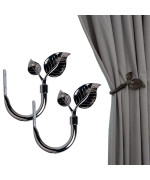 Hikmlk Handmade Metal Curtain Holdbacks 2Pcs Leaf Shaped Curtain Tiebacks Nickel Black Side Holders Curtain Pulll Back Hooks F