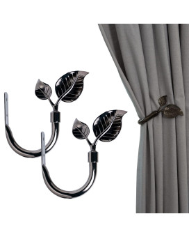 Hikmlk Handmade Metal Curtain Holdbacks 2Pcs Leaf Shaped Curtain Tiebacks Nickel Black Side Holders Curtain Pulll Back Hooks F