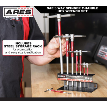 Ares 44002 8Piece Sae 3Way Thandle Spinner Hex Allen Key Wrench Set Sizes From 564Inch To 38Inch Sliding Handle S