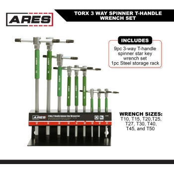 Ares 44003 9Piece Torx 3Way Thandle Spinner Star Key Wrench Set Sizes From T10 To T50 Sliding Handle Spinning Sleeve