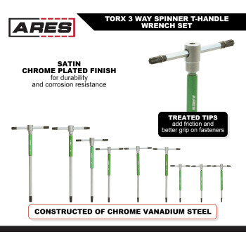 Ares 44003 9Piece Torx 3Way Thandle Spinner Star Key Wrench Set Sizes From T10 To T50 Sliding Handle Spinning Sleeve