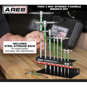 Ares 44003 9Piece Torx 3Way Thandle Spinner Star Key Wrench Set Sizes From T10 To T50 Sliding Handle Spinning Sleeve