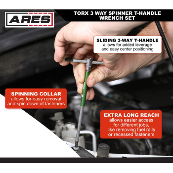 Ares 44003 9Piece Torx 3Way Thandle Spinner Star Key Wrench Set Sizes From T10 To T50 Sliding Handle Spinning Sleeve