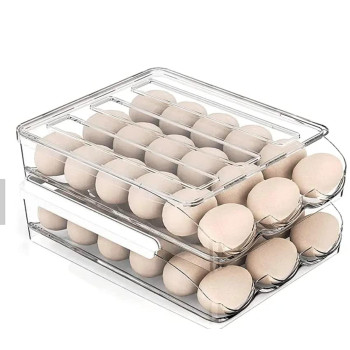 Large Capacity Egg Holder For Refrigerator Egg Fresh Storage Box For Fridge Clear Plastic Organizer Bin 2 Layer