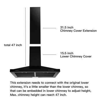 Stainless Steel Chimney Extension For Sndoas Range Hood Gd17 And Gd24 Series 315 Inch Wallmounted Style Black