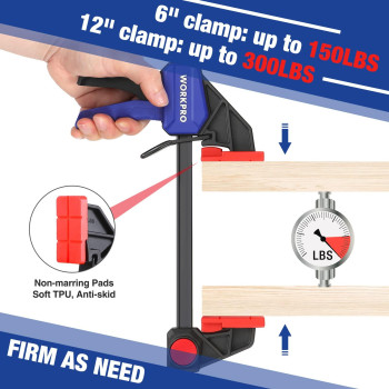 Workpro 12 6 Bar Clamps For Woodworking 300Lbs 150Lbs Load Onehanded Spreaderclamp Quickclamp F Wood Clamps Set