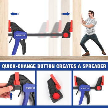 Workpro 12 6 Bar Clamps For Woodworking 300Lbs 150Lbs Load Onehanded Spreaderclamp Quickclamp F Wood Clamps Set