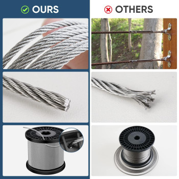 Ticonn 18 Deck Railing Cable 300Ft With Cutter Premium Stainless Steel Wire Rope Aircraft Cable 7X7 Strands Construction Pe