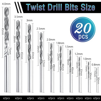 20 Pieces Diamond Drill Bits Set Twist Diamond Tip Drill Bit Heavy Duty Micro Diamond Drill Bit Set For Glass Tile Jewelry 08