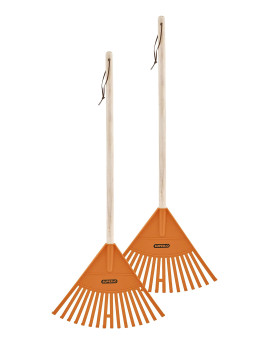 Pack Of 2 Kids Rake With Hardwood Handle Durable Plastic Head To Sweep Leaves In Lawn And Tidying Up The Garden 34 Orange