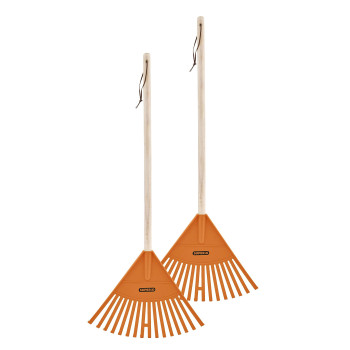 Pack Of 2 Kids Rake With Hardwood Handle Durable Plastic Head To Sweep Leaves In Lawn And Tidying Up The Garden 34 Orange