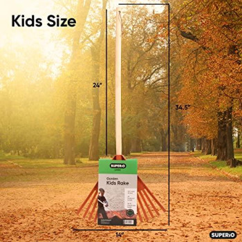 Pack Of 2 Kids Rake With Hardwood Handle Durable Plastic Head To Sweep Leaves In Lawn And Tidying Up The Garden 34 Orange