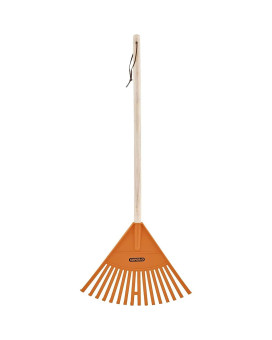 Orange Kids Size Rake Kids Rake For Lawn With Hardwood Handle Durable Plastic Head To Sweep Leaves On Lawn And Tidying Up The