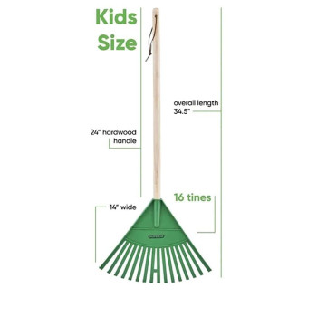 Orange Kids Size Rake Kids Rake For Lawn With Hardwood Handle Durable Plastic Head To Sweep Leaves On Lawn And Tidying Up The