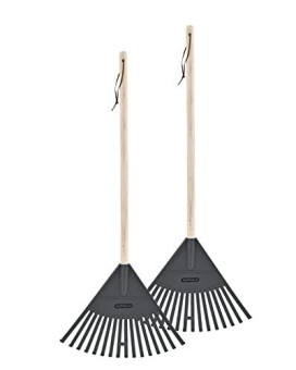 Pack Of 2 Kids Rake With Hardwood Handle Durable Plastic Head To Sweep Leaves In Lawn And Tidying Up The Garden 34 Grey