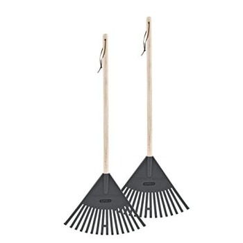 Pack Of 2 Kids Rake With Hardwood Handle Durable Plastic Head To Sweep Leaves In Lawn And Tidying Up The Garden 34 Grey