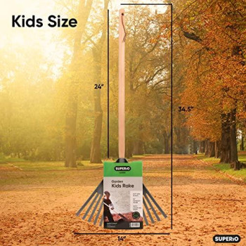 Pack Of 2 Kids Rake With Hardwood Handle Durable Plastic Head To Sweep Leaves In Lawn And Tidying Up The Garden 34 Grey