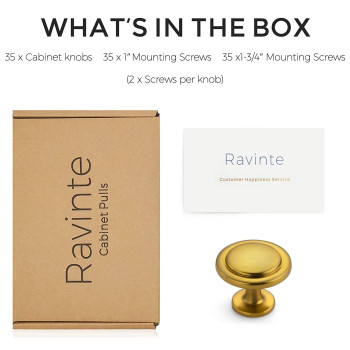 Ravinte 35 Pack 114 Inch Kitchen Cabinet Knobs Dresser Knobs Drawer Knobs Brushed Brass Zinc Knobs Drawer Pulls Door Knobs Dre