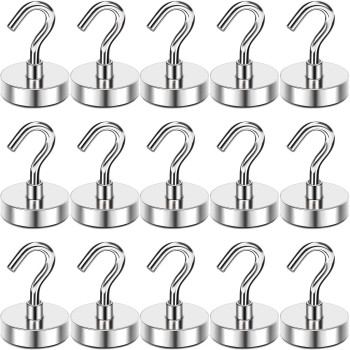 Mikede Strong Magnetic Hooks Heavy Duty 28Lbs Cruise Essentials Hooks For Hanging 15Pcs Neodymium Magnets With Hooks For Refri