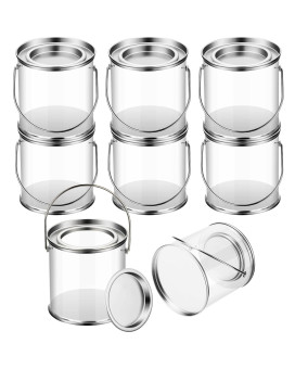 Yalikop 8 Pack Clear Paint Cans Paint Bucket With Metal Lids And Handle Decorative Clear Plastic Bucket Storage Paint Can Plasti