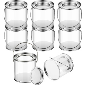 Yalikop 8 Pack Clear Paint Cans Paint Bucket With Metal Lids And Handle Decorative Clear Plastic Bucket Storage Paint Can Plasti