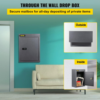 Vevor Through The Wall Drop Box 125X63X169 Mail Drop Box Wadjustable Chute Deposit Drop Box Wcode Lock Rainproof W