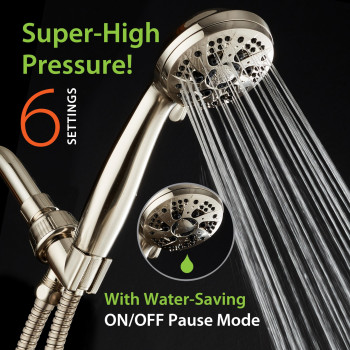 Aquadance For California High Pressure 6Setting Full Brushed Nickel Face Handheld Shower With Hose For Ultimate Shower Experien