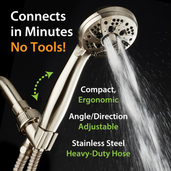 Aquadance For California High Pressure 6Setting Full Brushed Nickel Face Handheld Shower With Hose For Ultimate Shower Experien