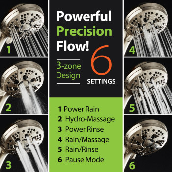 Aquadance For California High Pressure 6Setting Full Brushed Nickel Face Handheld Shower With Hose For Ultimate Shower Experien