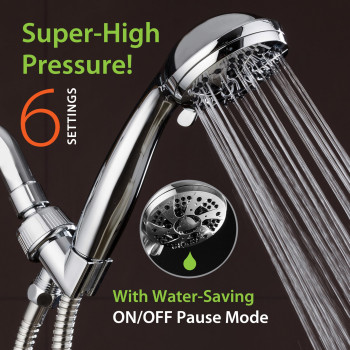 Aquadance For California High Pressure 6Setting 35 Chrome Face Handheld Shower With Hose For Ultimate Shower Experience Off