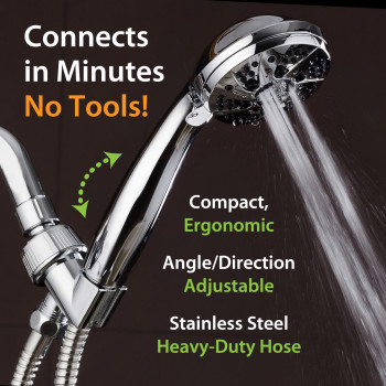 Aquadance For California High Pressure 6Setting 35 Chrome Face Handheld Shower With Hose For Ultimate Shower Experience Off