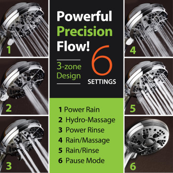 Aquadance For California High Pressure 6Setting 35 Chrome Face Handheld Shower With Hose For Ultimate Shower Experience Off