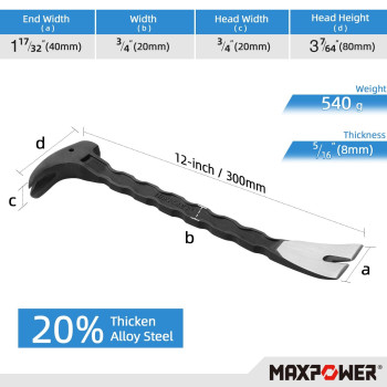 Maxpower 2Pcs Pry Bar Set Heavy Duty Flat Pry Bar 15Inch And Claw Nail Puller 12Inch Strikable Head And Full Body Drop Forge